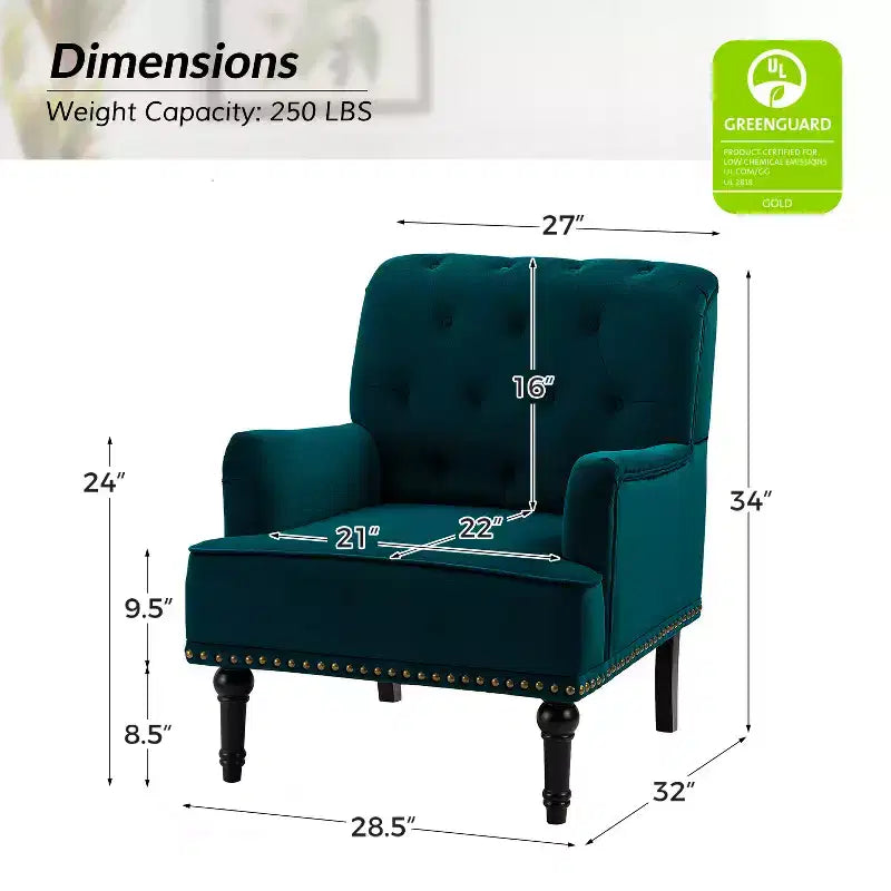 Bonifacio Contemporary Velvet button-tufted back Armchair with Nailhead Trim | Karat Home