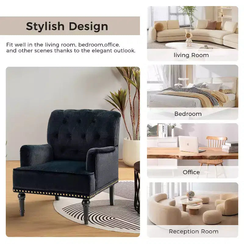 Bonifacio Contemporary Velvet button-tufted back Armchair with Nailhead Trim | Karat Home