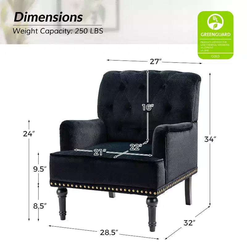 Bonifacio Contemporary Velvet button-tufted back Armchair with Nailhead Trim | Karat Home