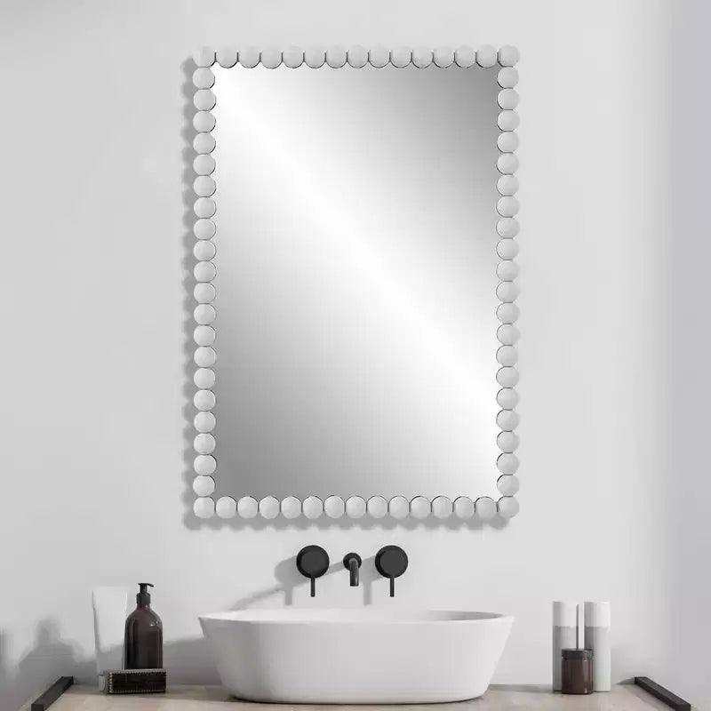 Uttermost Serna 30 x 20.5 Rectangular White Finish Dot Wall Mirror