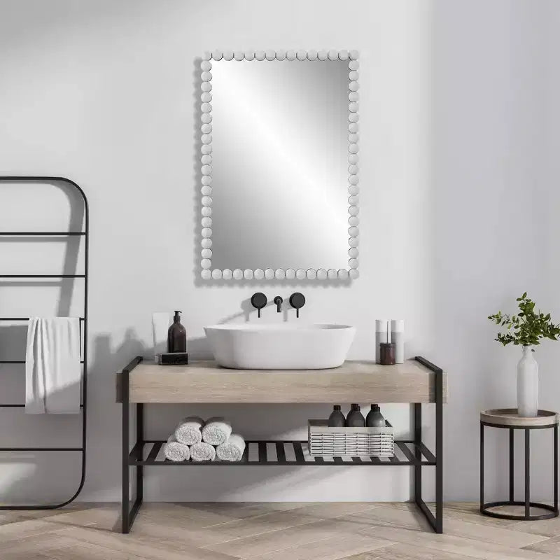 Uttermost Serna 30 x 20.5 Rectangular White Finish Dot Wall Mirror