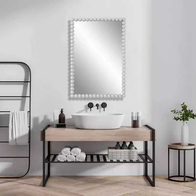 Uttermost Serna 30 x 20.5 Rectangular White Finish Dot Wall Mirror