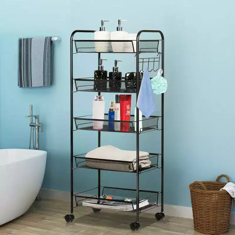 Costway 5 Tier Mesh Rolling File Utility Cart Storage Basket Home Office Kitchen Black