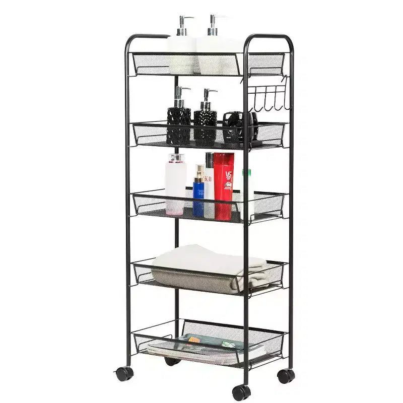 Costway 5 Tier Mesh Rolling File Utility Cart Storage Basket Home Office Kitchen Black