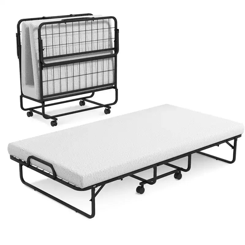 Costway Heavy Duty Foldable Bed Metal Guest Bed Daybed W/ 4 inch Mattress Memory Foam