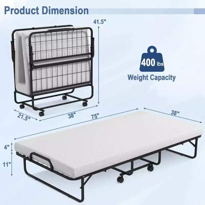 Costway Heavy Duty Foldable Bed Metal Guest Bed Daybed W/ 4 inch Mattress Memory Foam