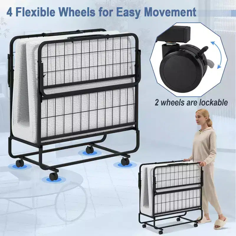 Costway Heavy Duty Foldable Bed Metal Guest Bed Daybed W/ 4 inch Mattress Memory Foam