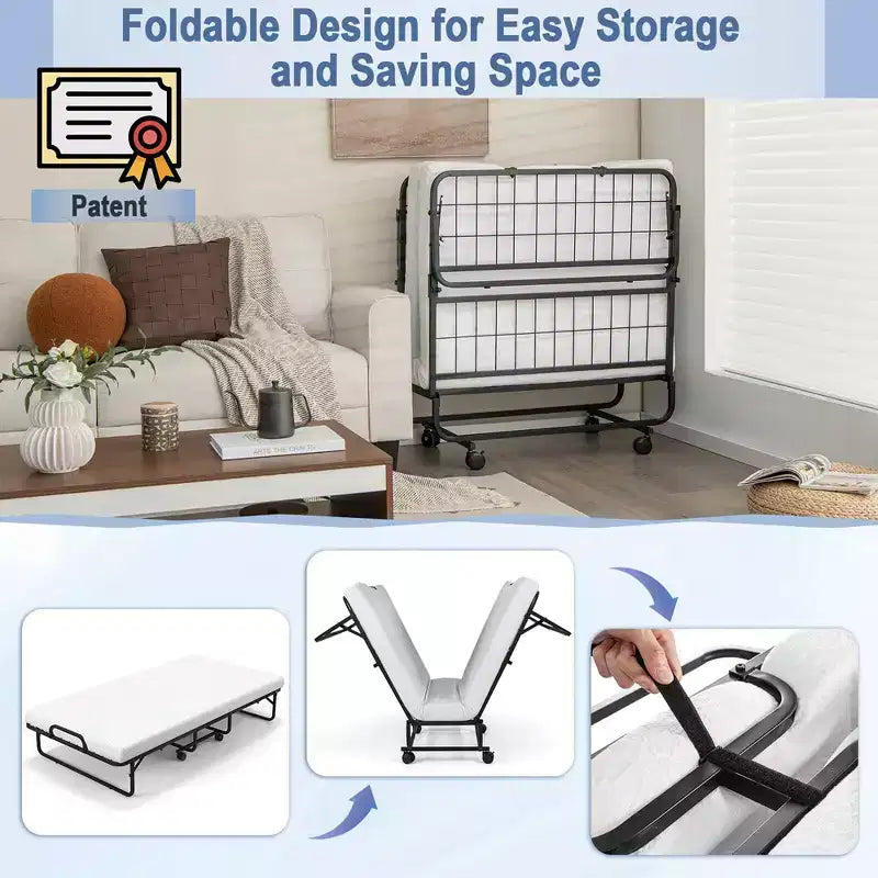 Costway Heavy Duty Foldable Bed Metal Guest Bed Daybed W/ 4 inch Mattress Memory Foam