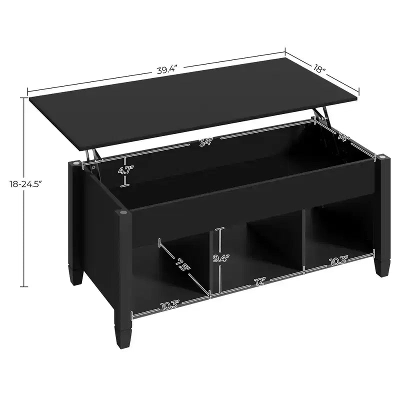 Yaheetech Lift Top Coffee Table With Hidden Compartment & 3 Cube Open Shelves For Living Room, Reception Room, Office