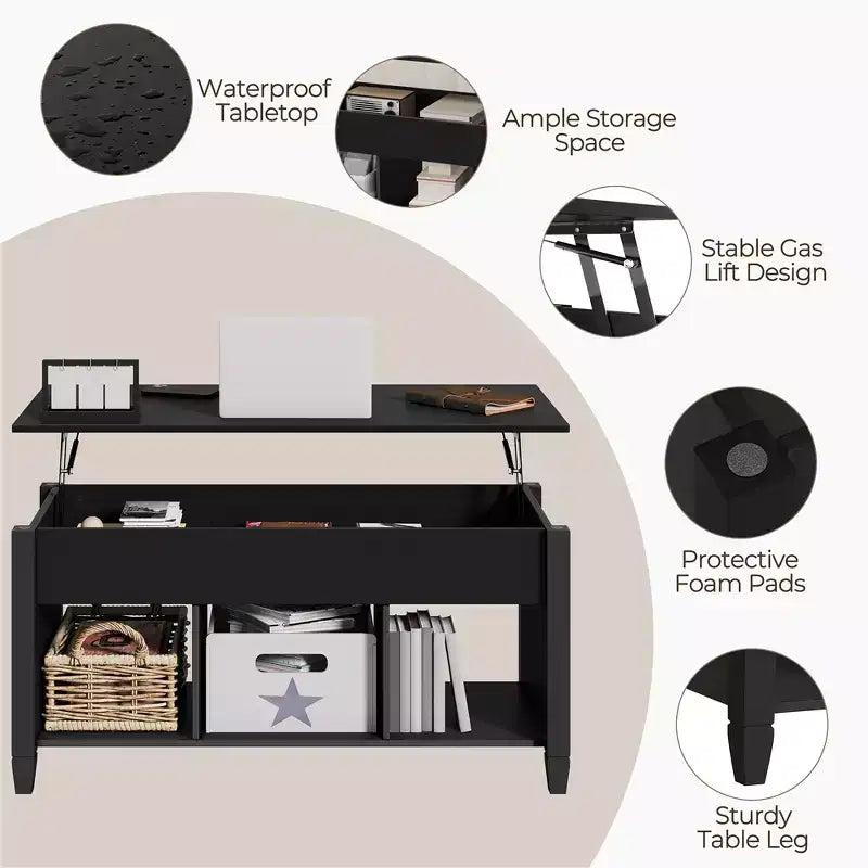 Yaheetech Lift Top Coffee Table With Hidden Compartment & 3 Cube Open Shelves For Living Room, Reception Room, Office