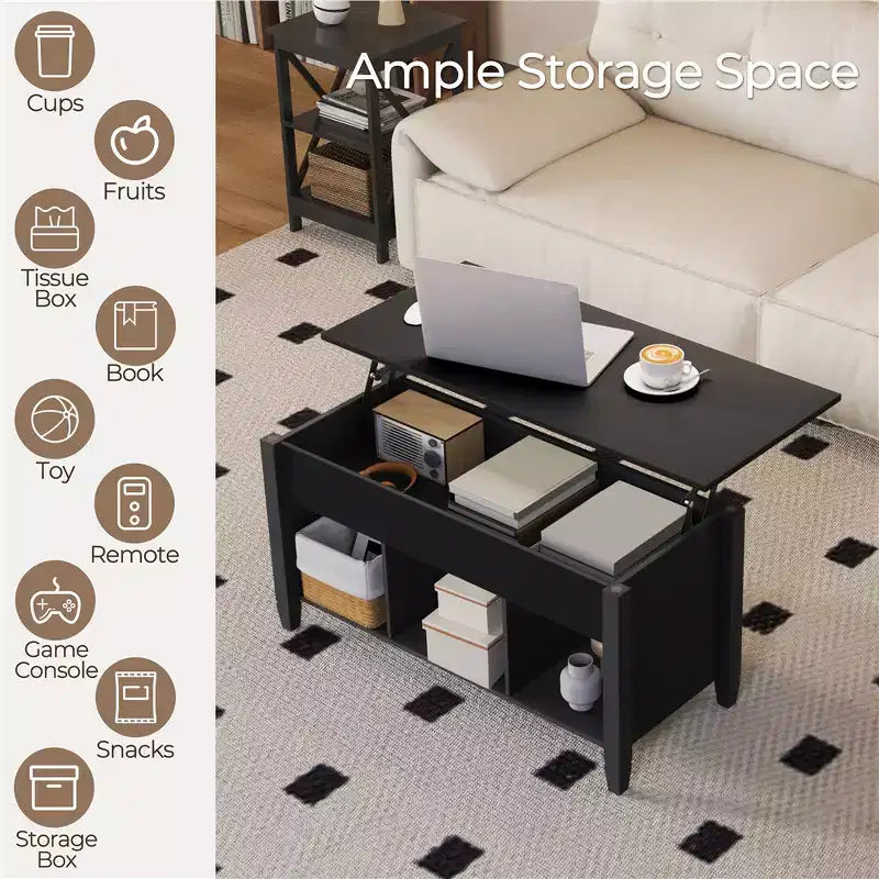 Yaheetech Lift Top Coffee Table With Hidden Compartment & 3 Cube Open Shelves For Living Room, Reception Room, Office