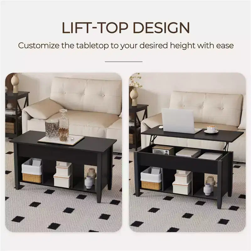 Yaheetech Lift Top Coffee Table With Hidden Compartment & 3 Cube Open Shelves For Living Room, Reception Room, Office