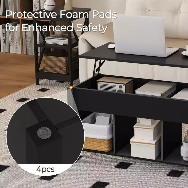 Yaheetech Lift Top Coffee Table With Hidden Compartment & 3 Cube Open Shelves For Living Room, Reception Room, Office