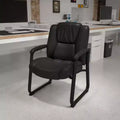 Emma and Oliver 500 lb. Big & Tall Black LeatherSoft Tufted Side Chair with Sled Base