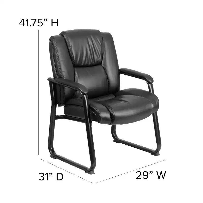 Emma and Oliver 500 lb. Big & Tall Black LeatherSoft Tufted Side Chair with Sled Base