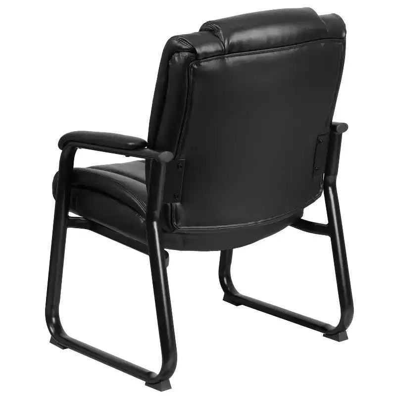 Emma and Oliver 500 lb. Big & Tall Black LeatherSoft Tufted Side Chair with Sled Base