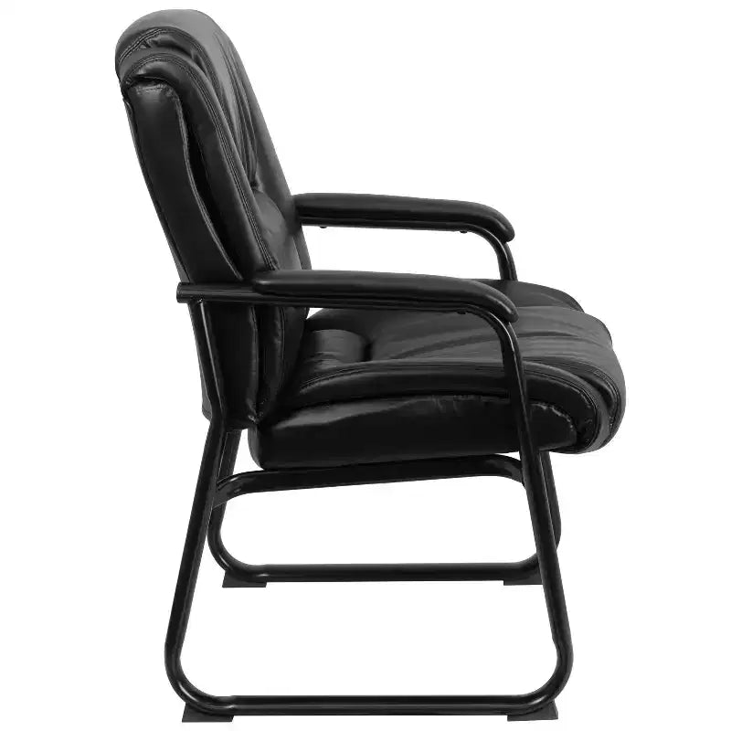 Emma and Oliver 500 lb. Big & Tall Black LeatherSoft Tufted Side Chair with Sled Base