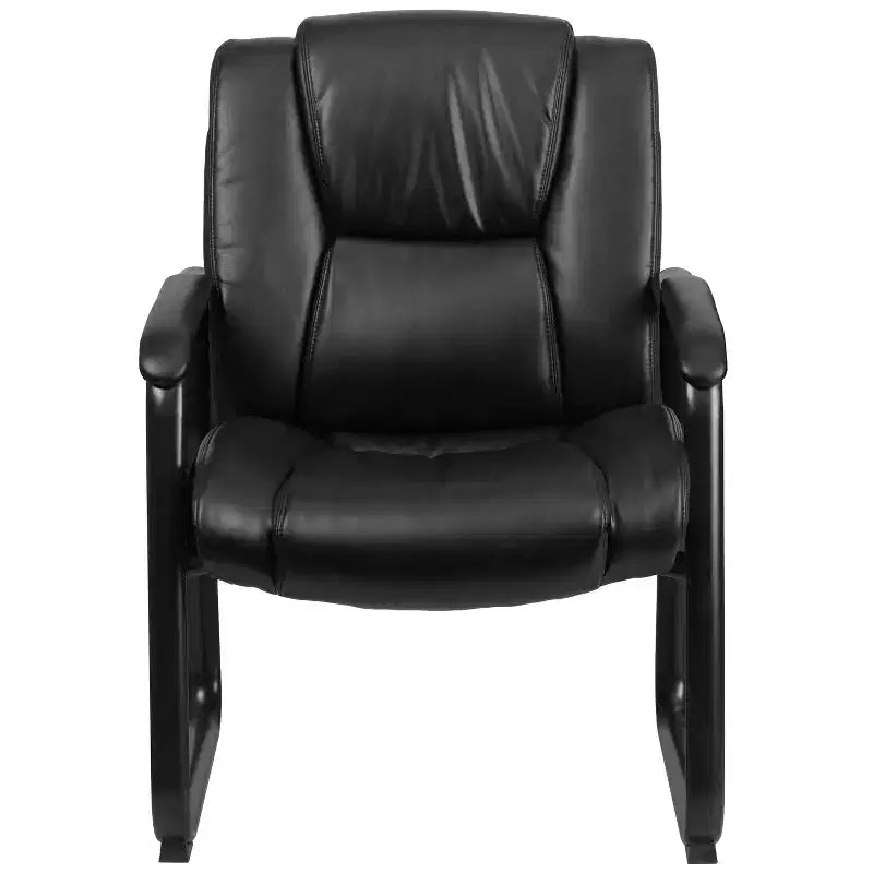 Emma and Oliver 500 lb. Big & Tall Black LeatherSoft Tufted Side Chair with Sled Base
