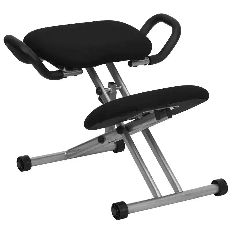 Emma and Oliver Ergonomic Kneeling Office Chair with Handles in Black Fabric