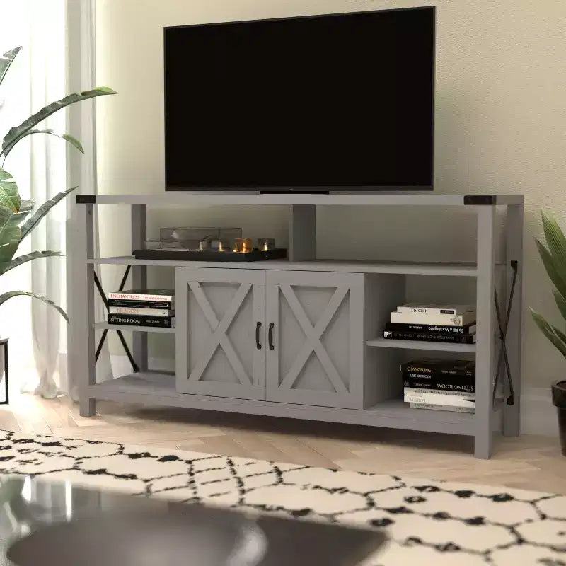 Flash Furniture Wyatt 60 Modern Farmhouse Tall TV Console Cabinet with Storage Cabinets and Shelves for TV's up to 60