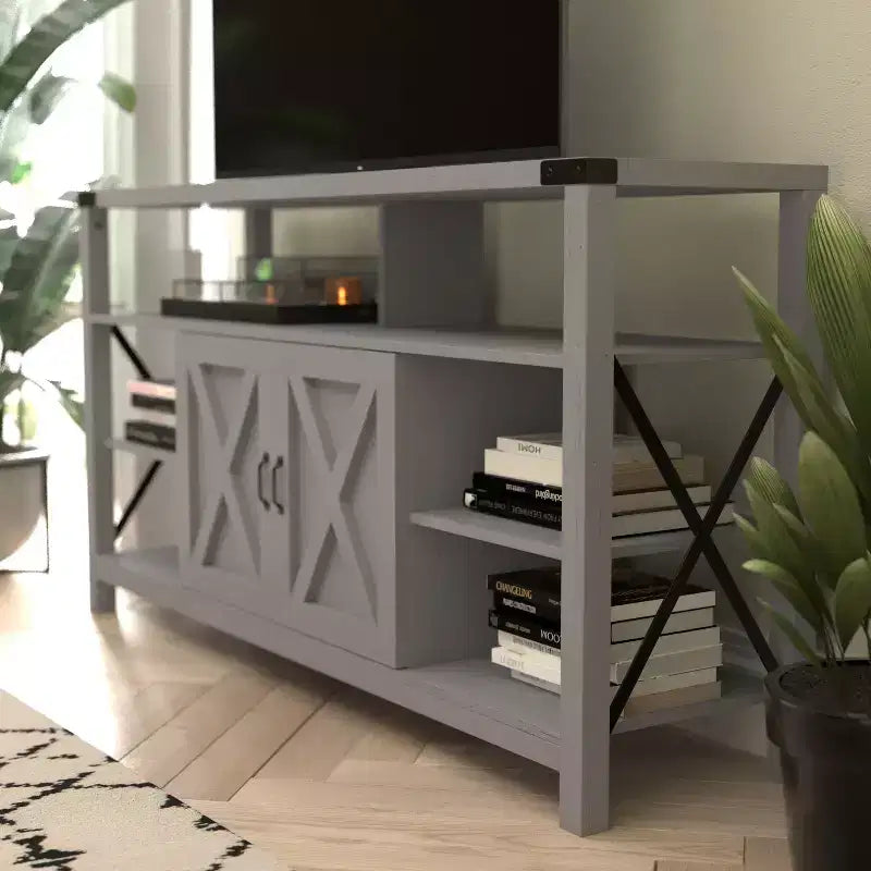 Flash Furniture Wyatt 60 Modern Farmhouse Tall TV Console Cabinet with Storage Cabinets and Shelves for TV's up to 60
