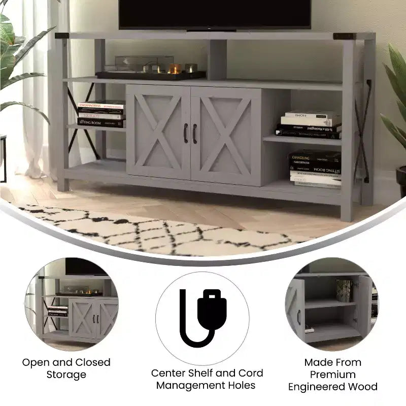 Flash Furniture Wyatt 60 Modern Farmhouse Tall TV Console Cabinet with Storage Cabinets and Shelves for TV's up to 60