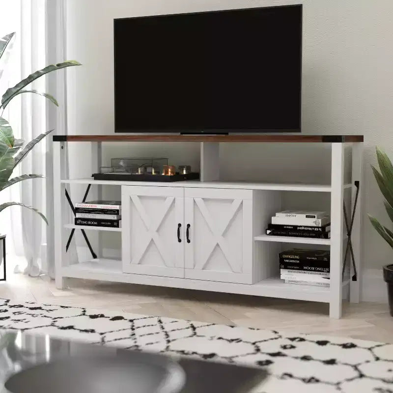 Flash Furniture Wyatt 60 Modern Farmhouse Tall TV Console Cabinet with Storage Cabinets and Shelves for TV's up to 60