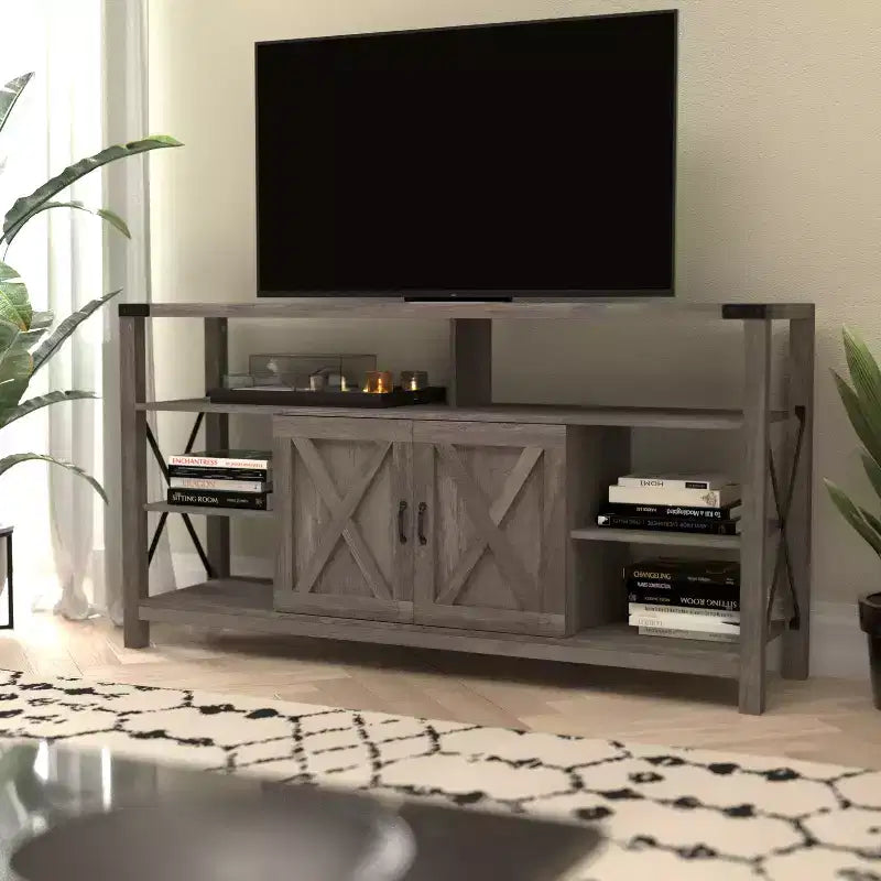 Flash Furniture Wyatt 60 Modern Farmhouse Tall TV Console Cabinet with Storage Cabinets and Shelves for TV's up to 60