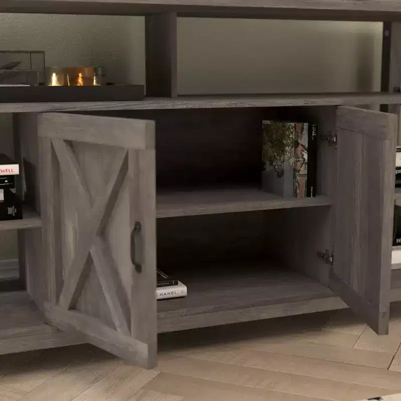 Flash Furniture Wyatt 60 Modern Farmhouse Tall TV Console Cabinet with Storage Cabinets and Shelves for TV's up to 60