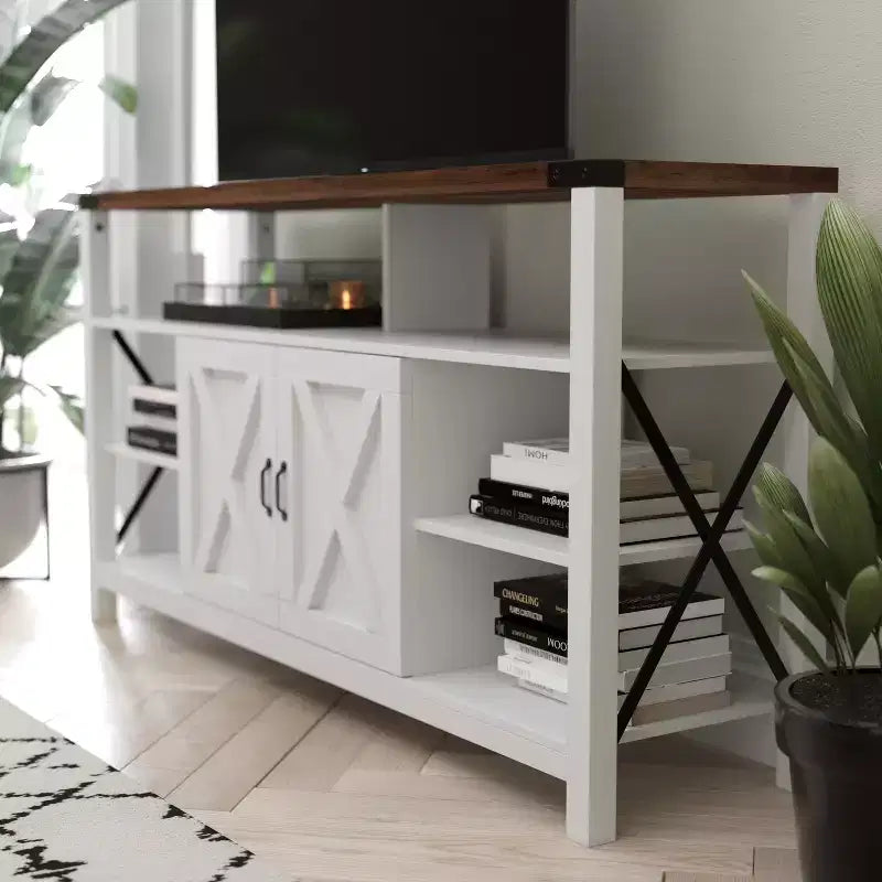 Flash Furniture Wyatt 60 Modern Farmhouse Tall TV Console Cabinet with Storage Cabinets and Shelves for TV's up to 60