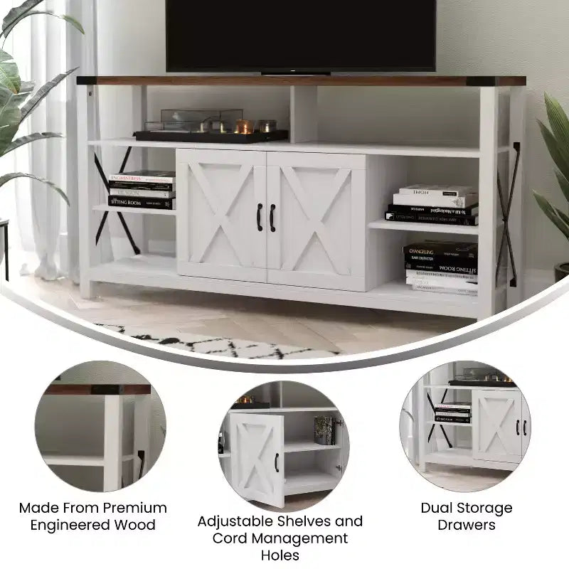 Flash Furniture Wyatt 60 Modern Farmhouse Tall TV Console Cabinet with Storage Cabinets and Shelves for TV's up to 60