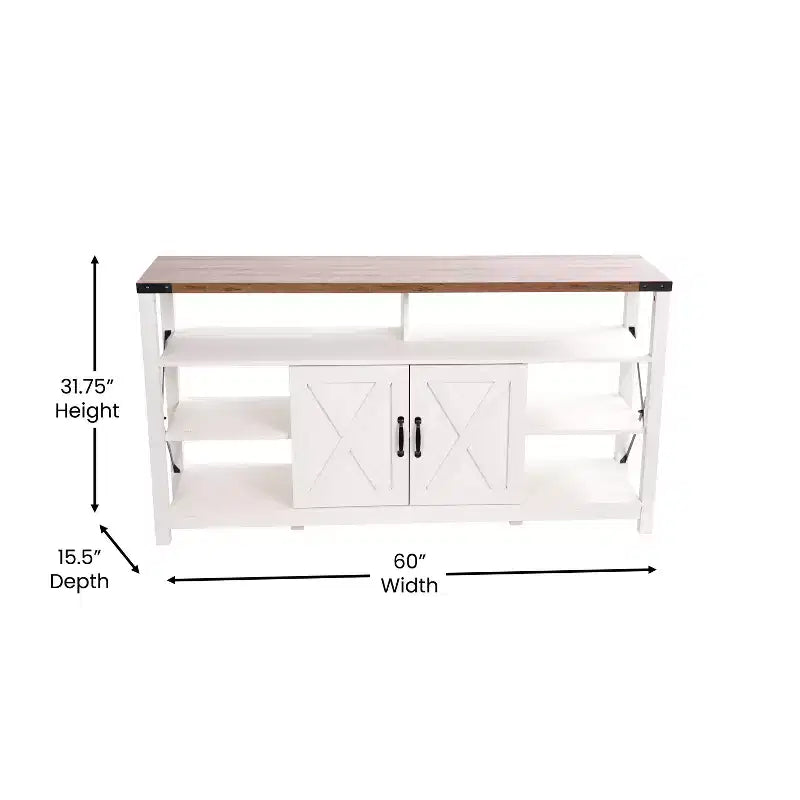 Flash Furniture Wyatt 60 Modern Farmhouse Tall TV Console Cabinet with Storage Cabinets and Shelves for TV's up to 60