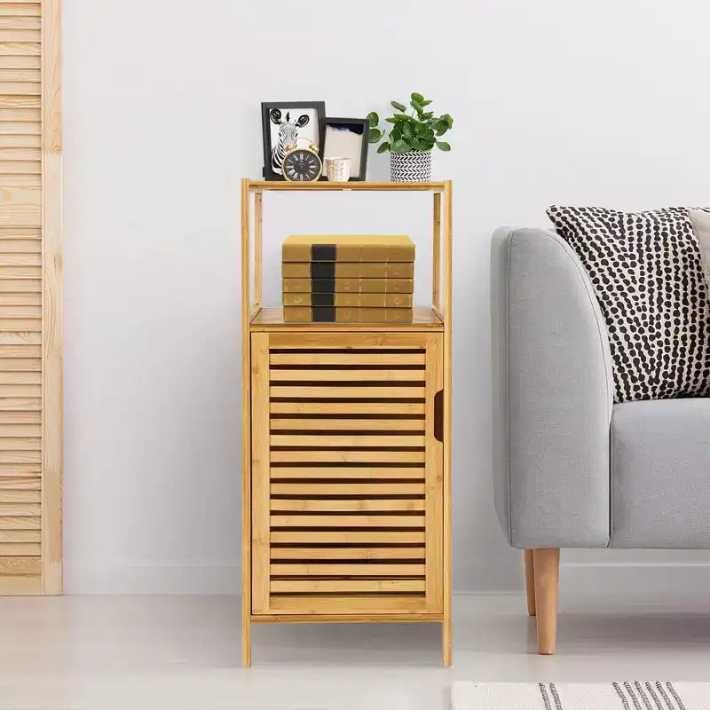 Costway Bamboo Bathroom Storage Floor Cabinet w/Door and Shelf Corner Cabinet