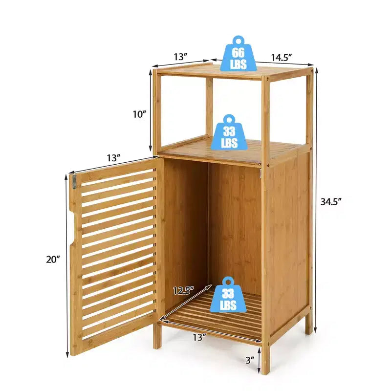 Costway Bamboo Bathroom Storage Floor Cabinet w/Door and Shelf Corner Cabinet