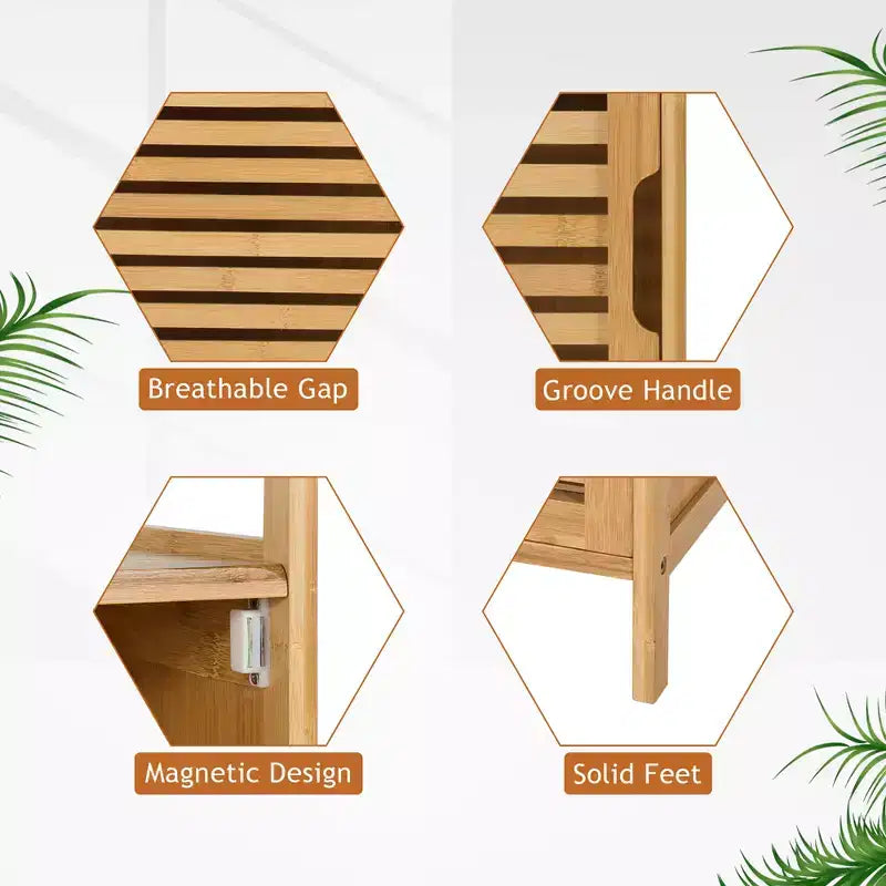 Costway Bamboo Bathroom Storage Floor Cabinet w/Door and Shelf Corner Cabinet