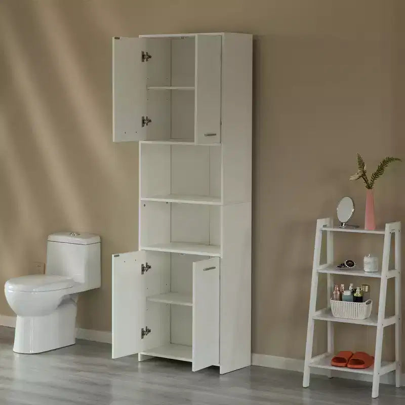 Modern White Standing Bathroom Tall Linen Tower Storage Cabinet