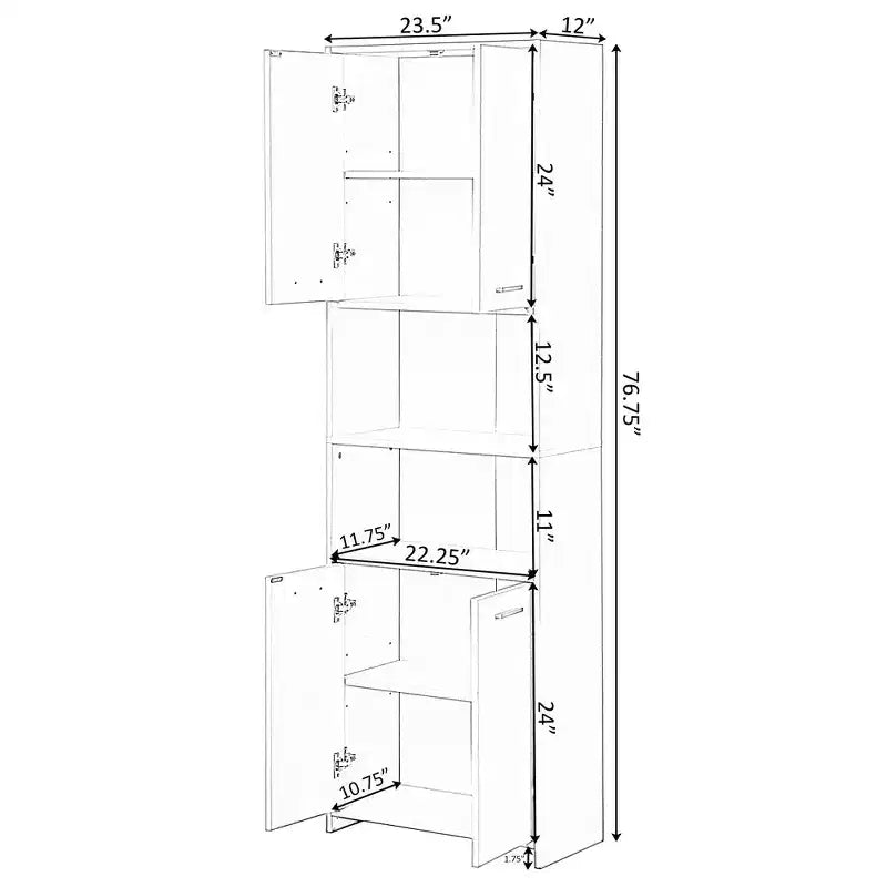 Modern White Standing Bathroom Tall Linen Tower Storage Cabinet