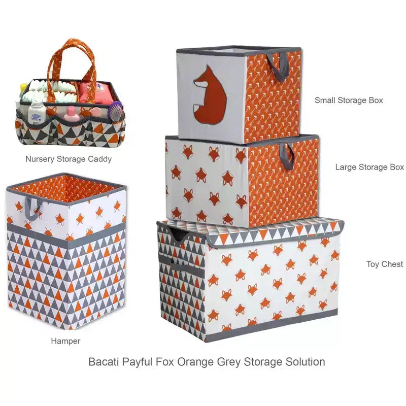 Bacati - Foxes Orange/Gray Collapsible Laundry Hamper