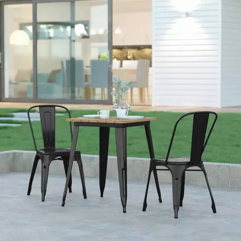 Emma and Oliver Indoor/Outdoor Dining Table, 23.75 Square All Weather Poly Resin Top with Steel Base