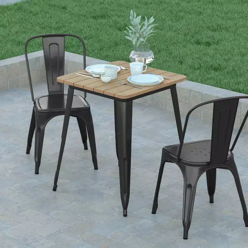 Emma and Oliver Indoor/Outdoor Dining Table, 23.75 Square All Weather Poly Resin Top with Steel Base