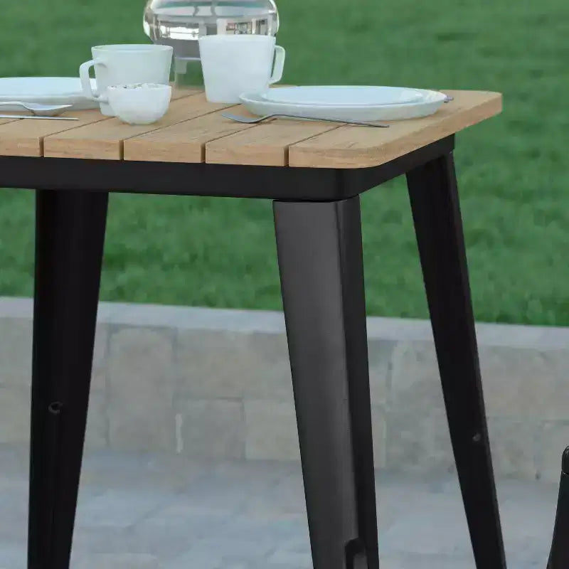 Emma and Oliver Indoor/Outdoor Dining Table, 23.75 Square All Weather Poly Resin Top with Steel Base