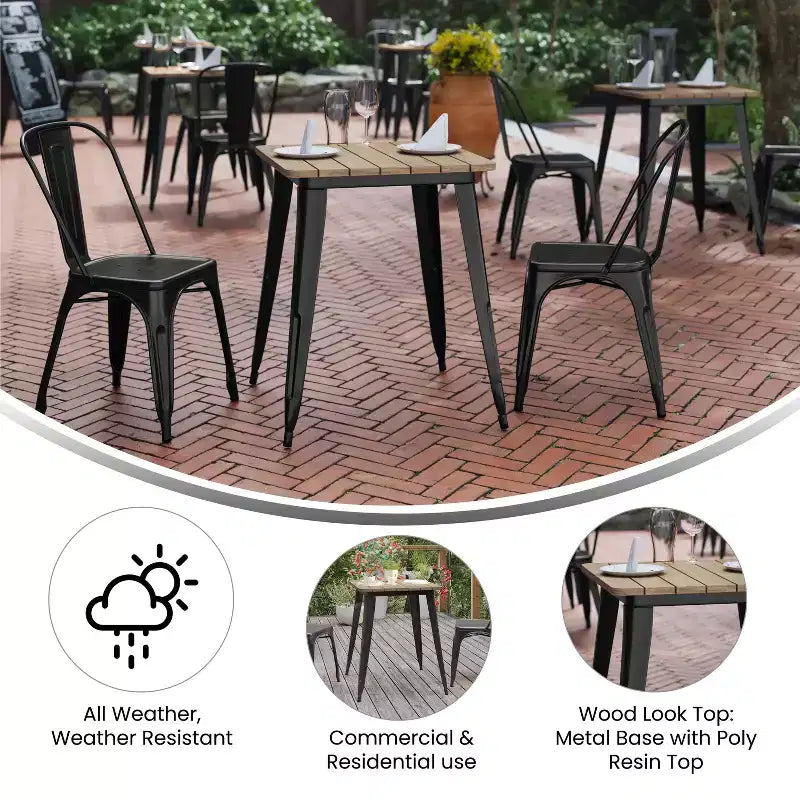 Emma and Oliver Indoor/Outdoor Dining Table, 23.75 Square All Weather Poly Resin Top with Steel Base