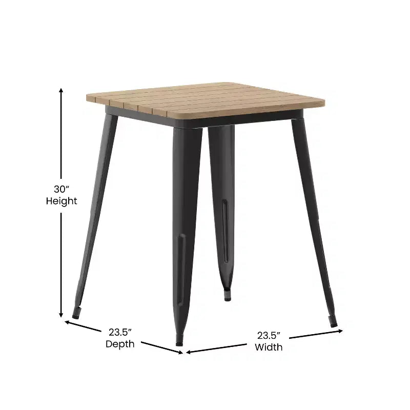 Emma and Oliver Indoor/Outdoor Dining Table, 23.75 Square All Weather Poly Resin Top with Steel Base