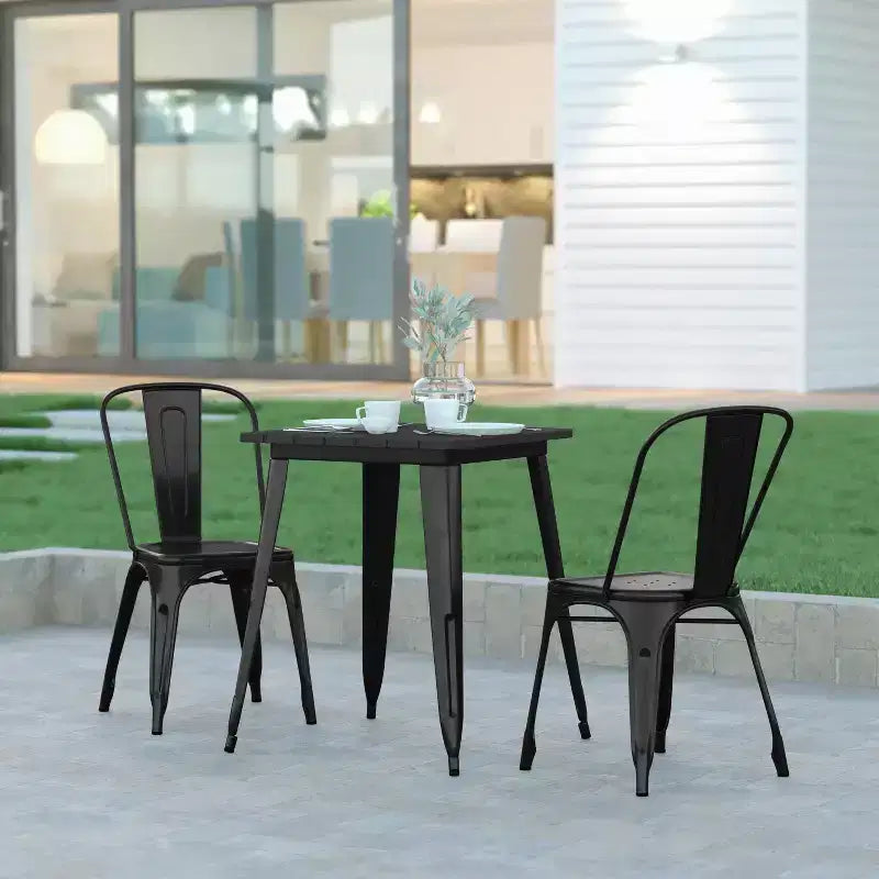 Emma and Oliver Indoor/Outdoor Dining Table, 23.75 Square All Weather Poly Resin Top with Steel Base