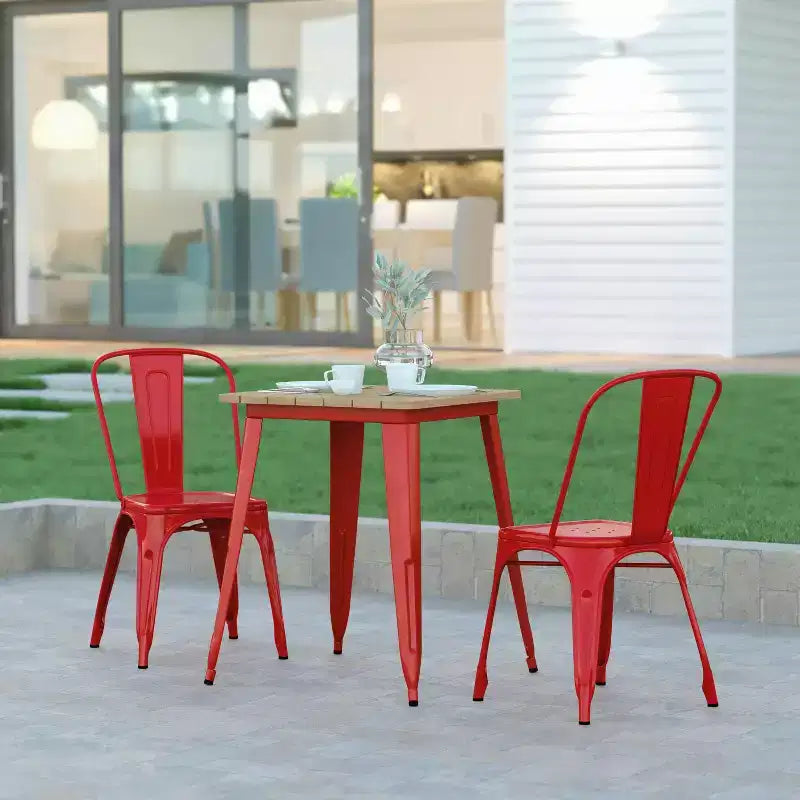 Emma and Oliver Indoor/Outdoor Dining Table, 23.75 Square All Weather Poly Resin Top with Steel Base