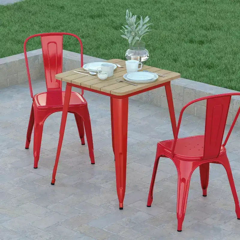 Emma and Oliver Indoor/Outdoor Dining Table, 23.75 Square All Weather Poly Resin Top with Steel Base