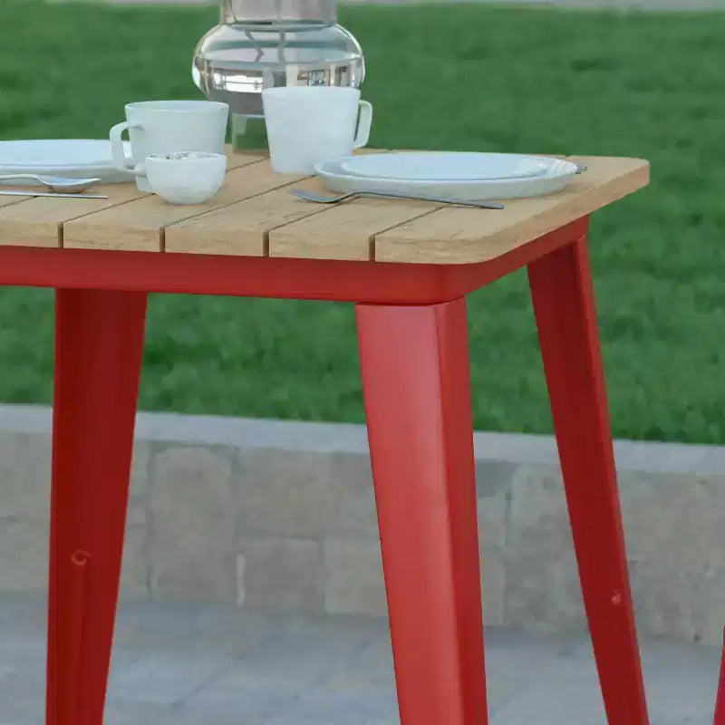 Emma and Oliver Indoor/Outdoor Dining Table, 23.75 Square All Weather Poly Resin Top with Steel Base