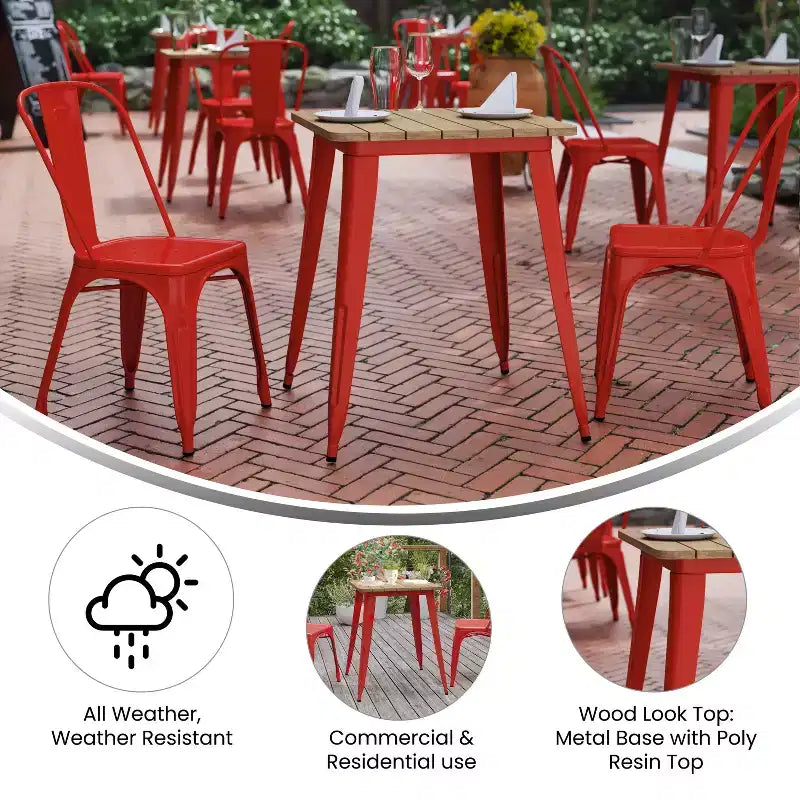 Emma and Oliver Indoor/Outdoor Dining Table, 23.75 Square All Weather Poly Resin Top with Steel Base