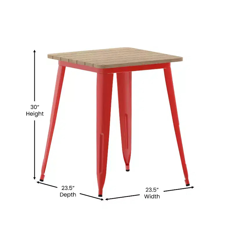Emma and Oliver Indoor/Outdoor Dining Table, 23.75 Square All Weather Poly Resin Top with Steel Base