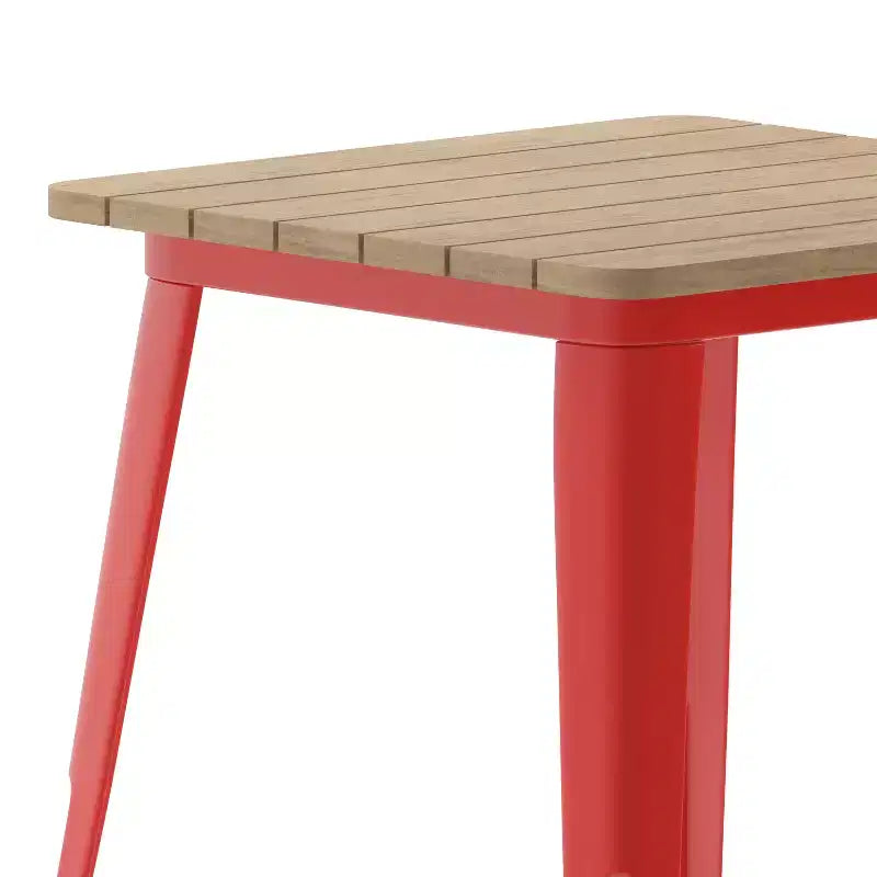 Emma and Oliver Indoor/Outdoor Dining Table, 23.75 Square All Weather Poly Resin Top with Steel Base